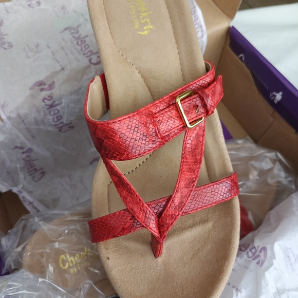 Tony Little Shoes - Comfort Slide Sandal with Red Snake-Texture Straps